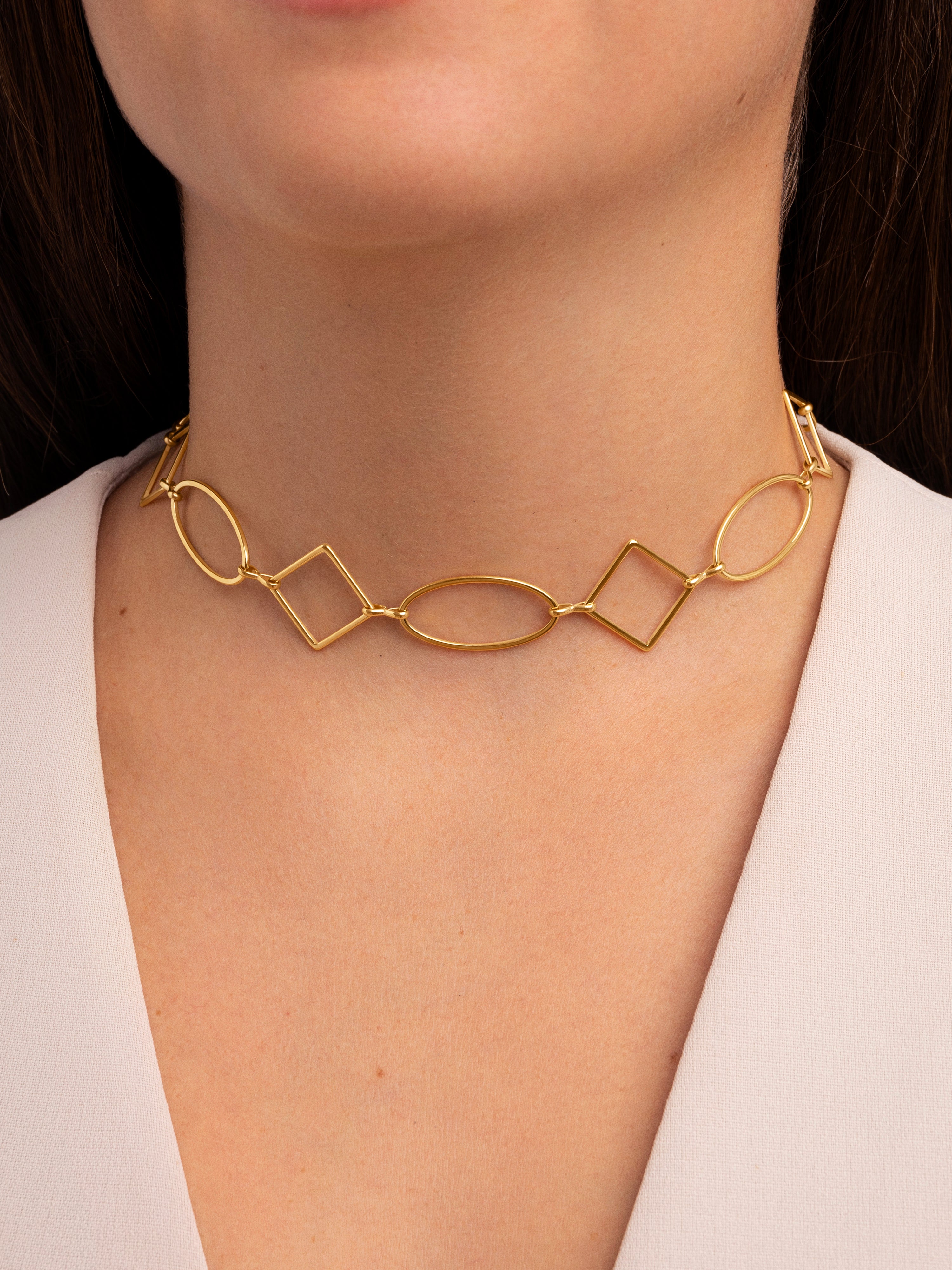 Choker Rhomb & Oval Stainless Steel Gold Necklace