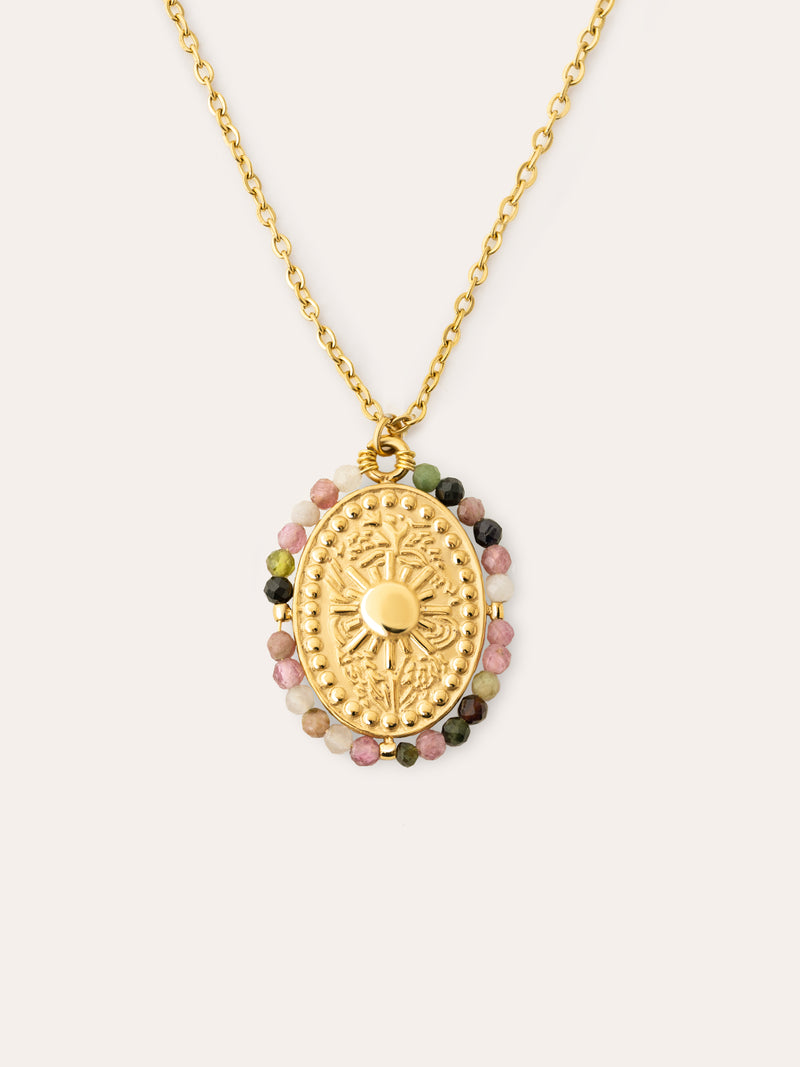 Collana Medallion Stones Sun Acciaio Placcato Oro