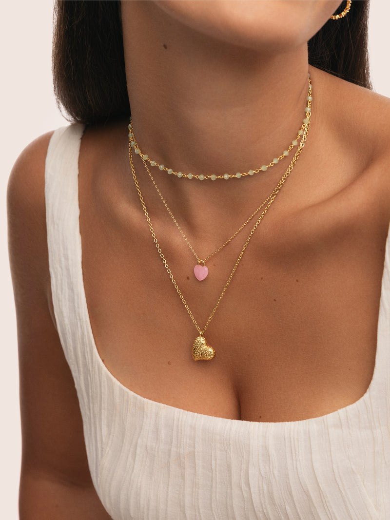 Halskette Sweet Heart Pink Stone Vergoldet