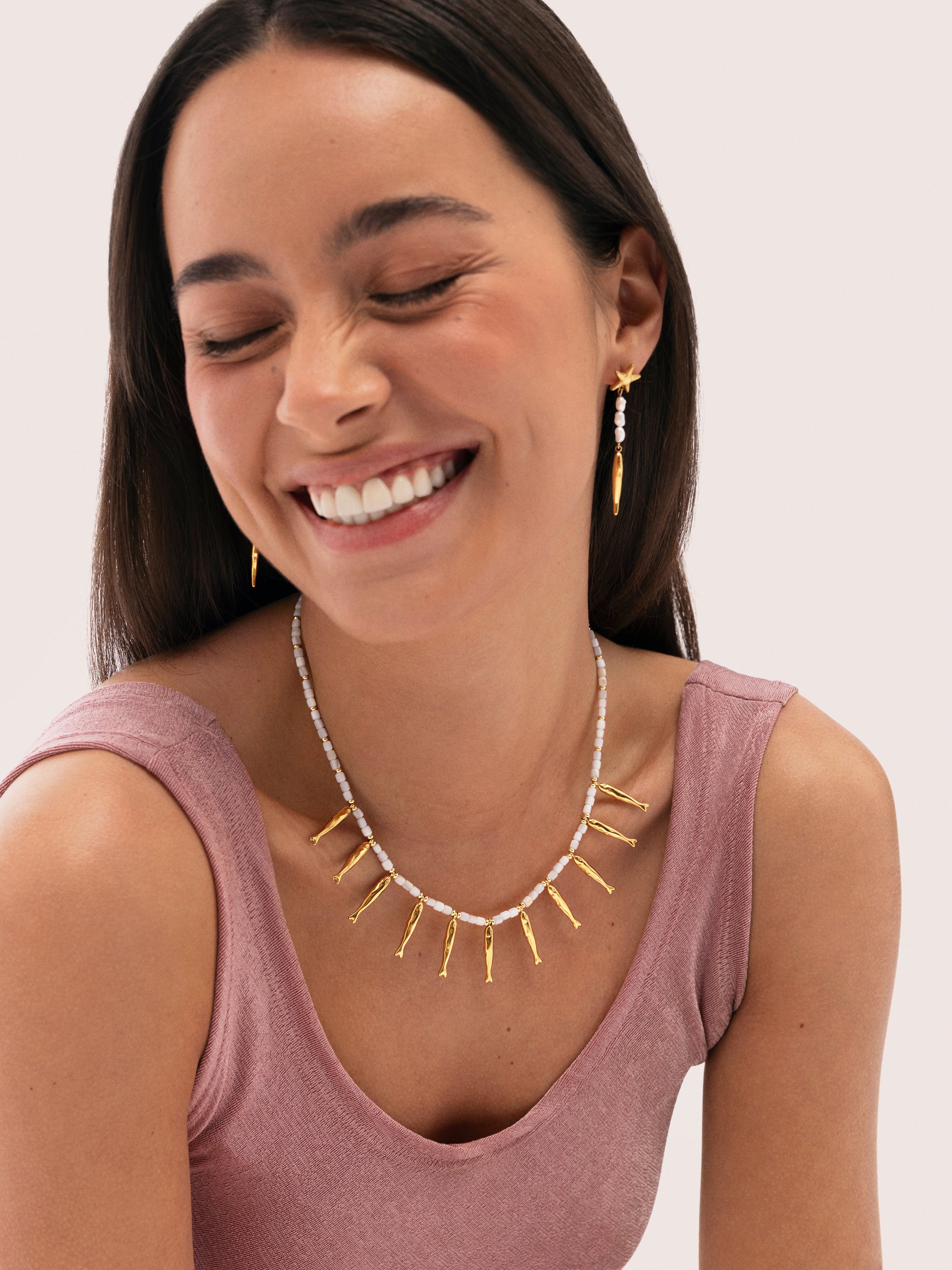 Ohrringe Long Costa Stahl mit 18kt Goldbeschichtung