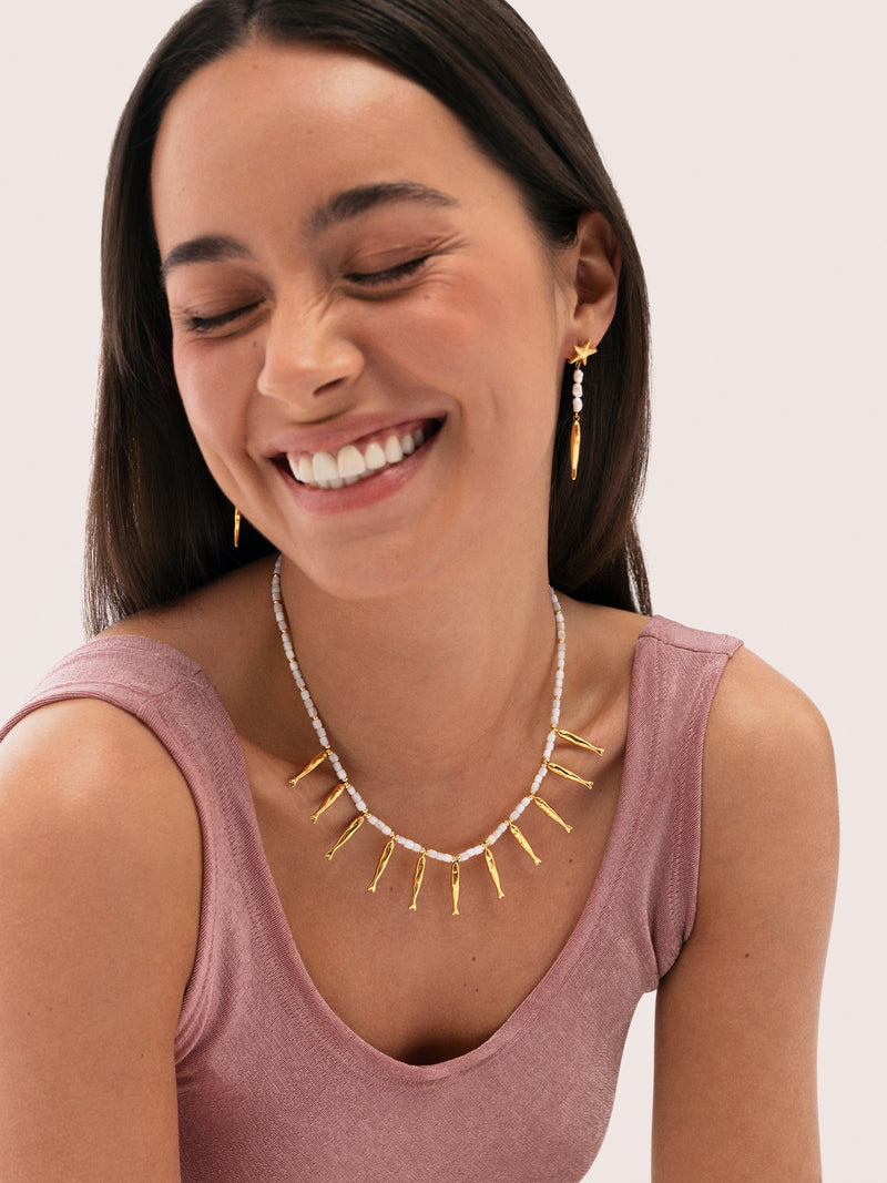 Ohrringe Long Costa Stahl mit 18kt Goldbeschichtung