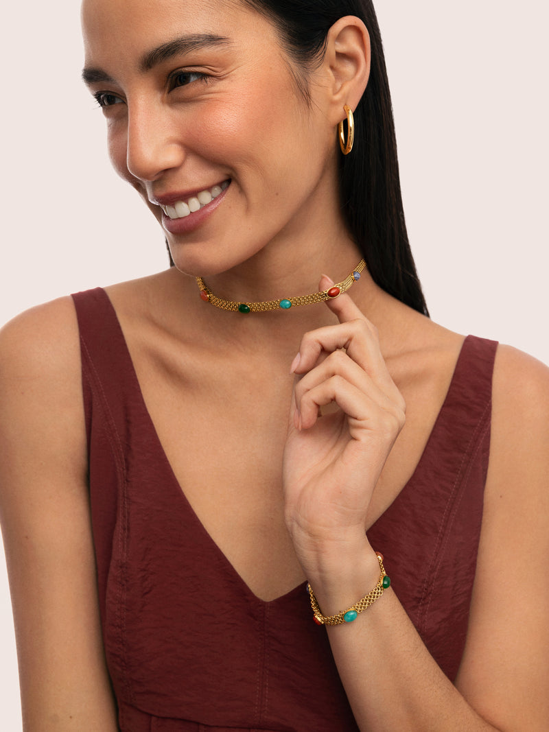Tape Stones Choker Edelstahl vergoldet