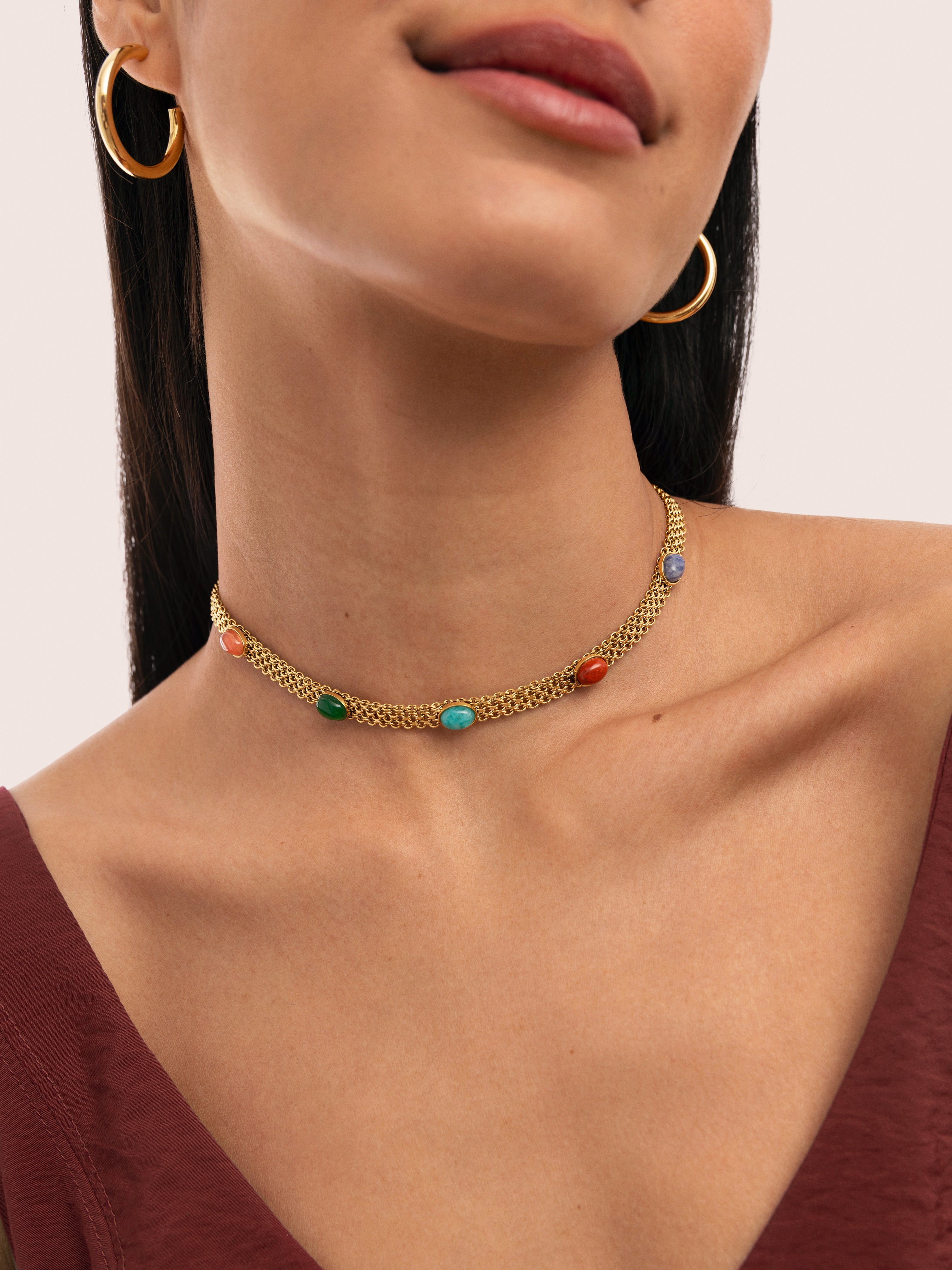 Tape Stones Choker Edelstahl vergoldet