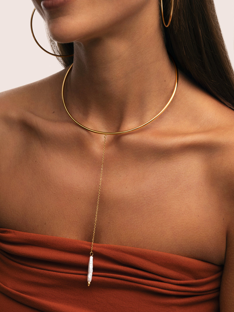 Y-Perlen-Choker Edelstahl, vergoldet