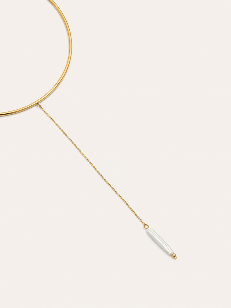 Y-Perlen-Choker Edelstahl, vergoldet