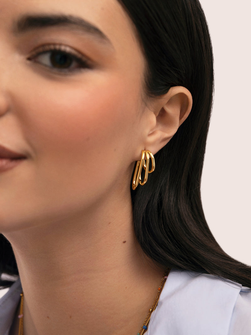 Boucles D’oreilles Créoles Claw Triple Acier Plaqué Or