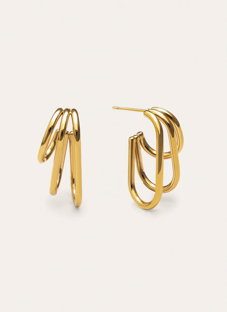 Boucles D’oreilles Créoles Claw Triple Acier Plaqué Or
