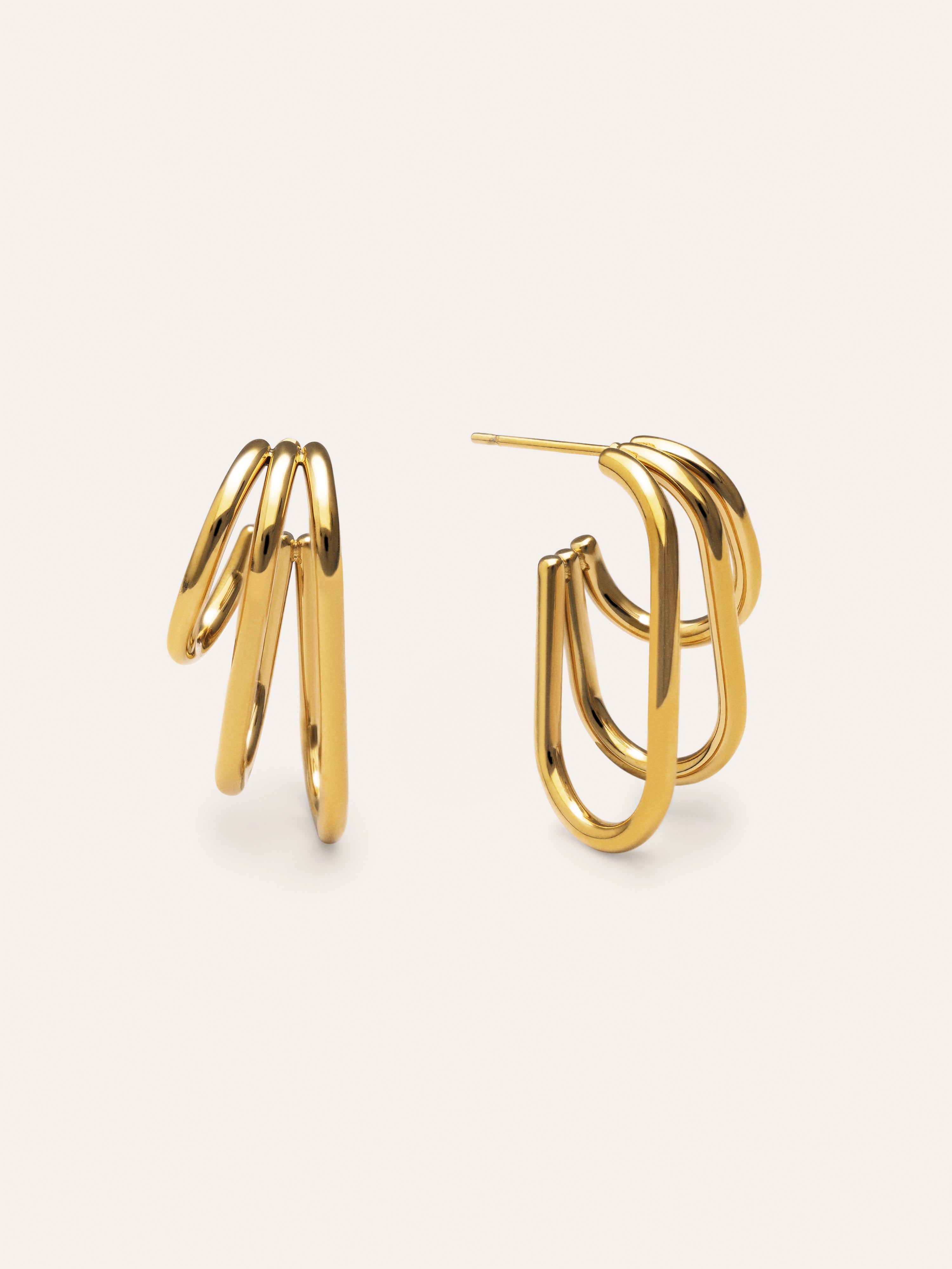 Boucles D’oreilles Créoles Claw Triple Acier Plaqué Or