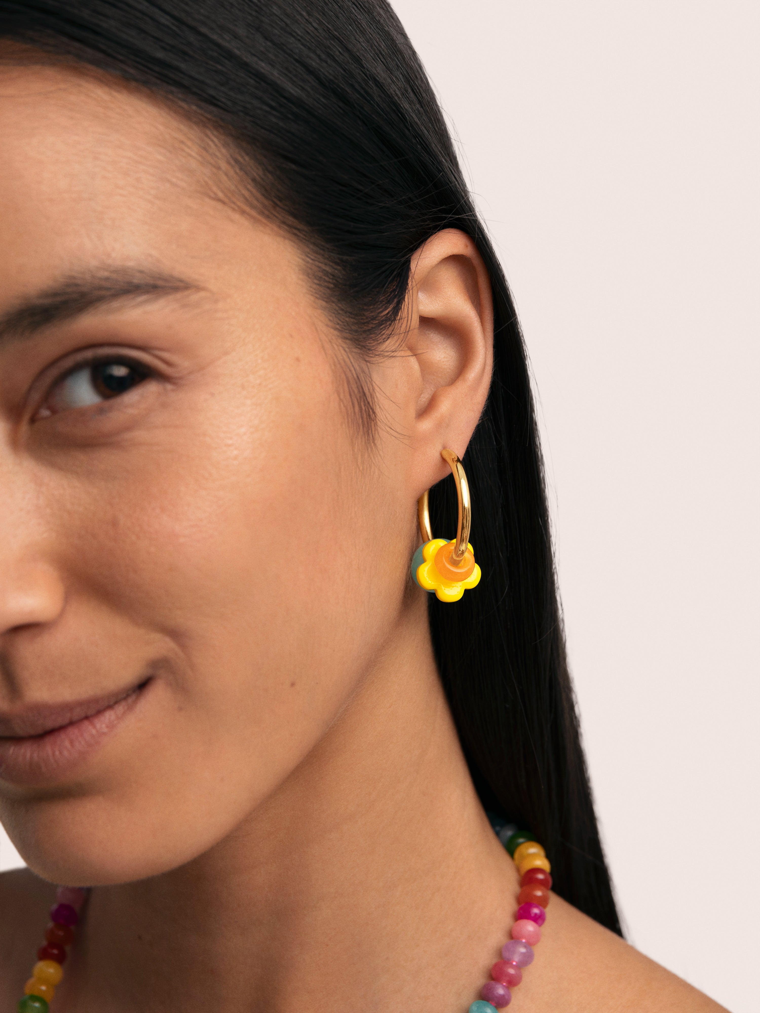 Pendientes Aro Carmen True Flower Colors Acero Baño Oro