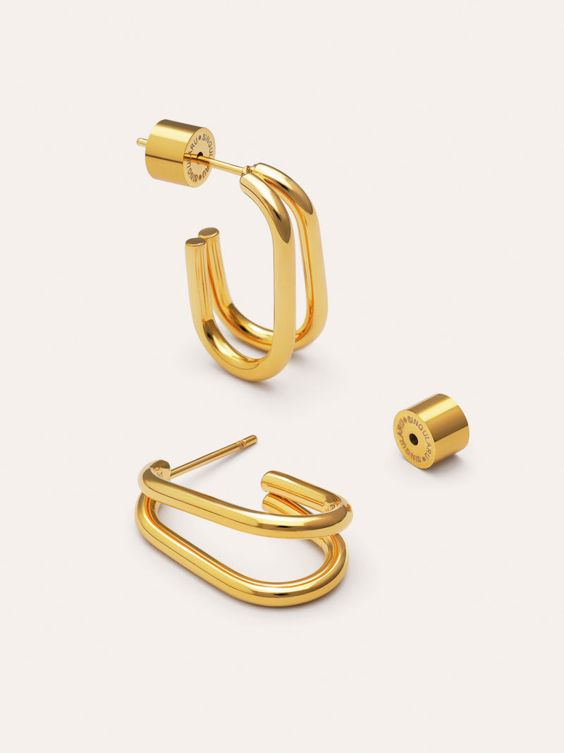 Brincos de Argola Mini Dupla Bossa Aço Banhado a Ouro