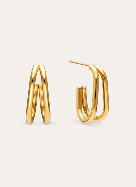 Mini Double Bossa Steel Gold-Plated Hoop Earrings