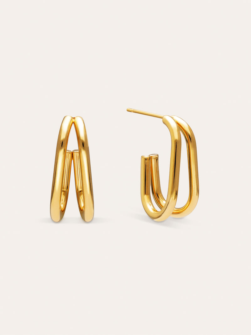 Brincos de Argola Mini Dupla Bossa Aço Banhado a Ouro