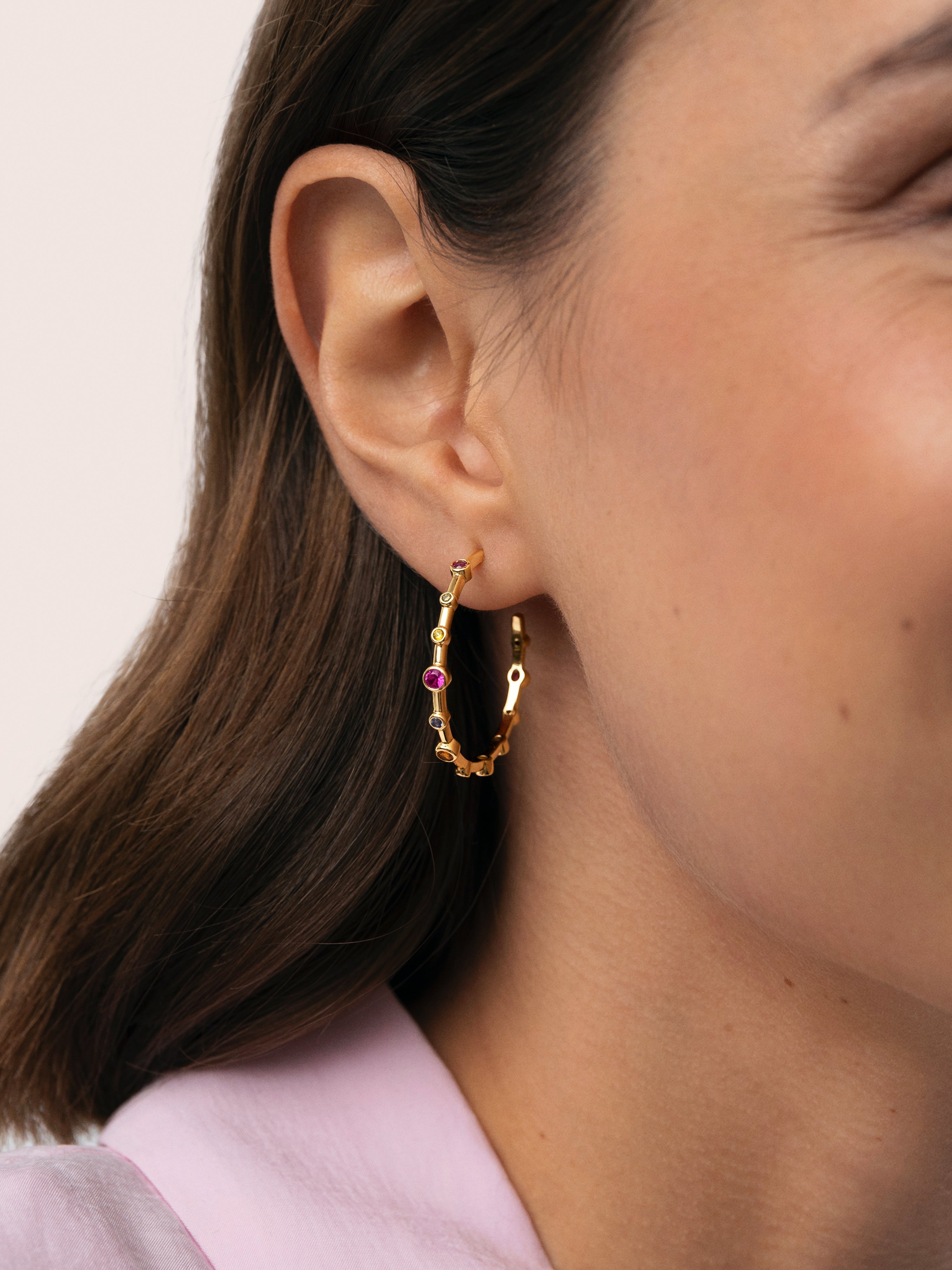 Boucles D’oreilles Créoles Rainbow Bubbles L Plaqué Or