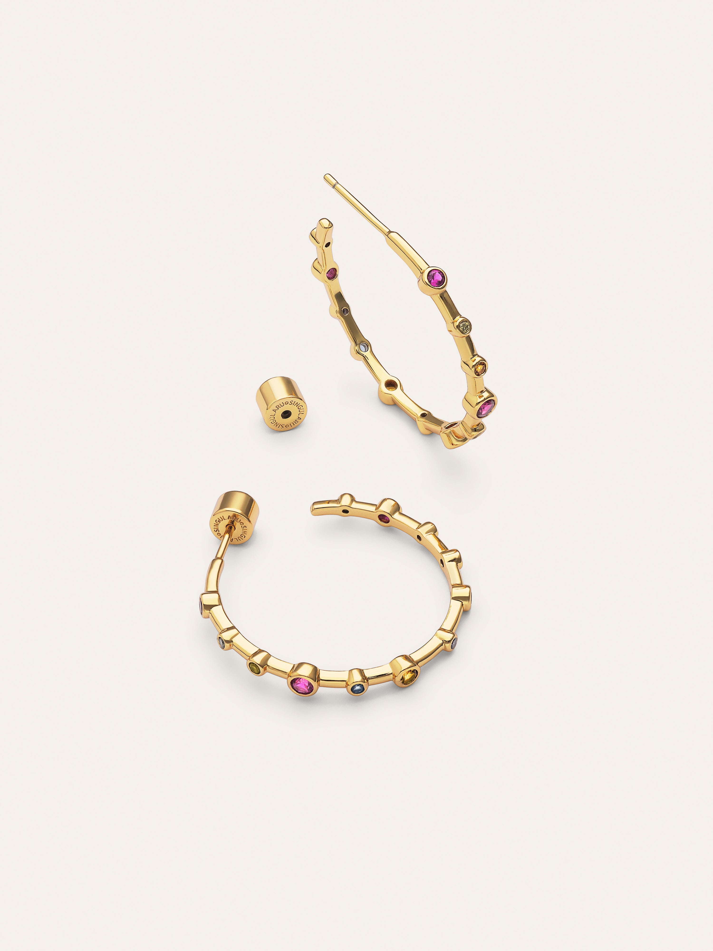 Boucles D’oreilles Créoles Rainbow Bubbles L Plaqué Or