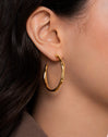 Brincos Argola Bamboo Aço Banhado a Ouro - puesto en modelo