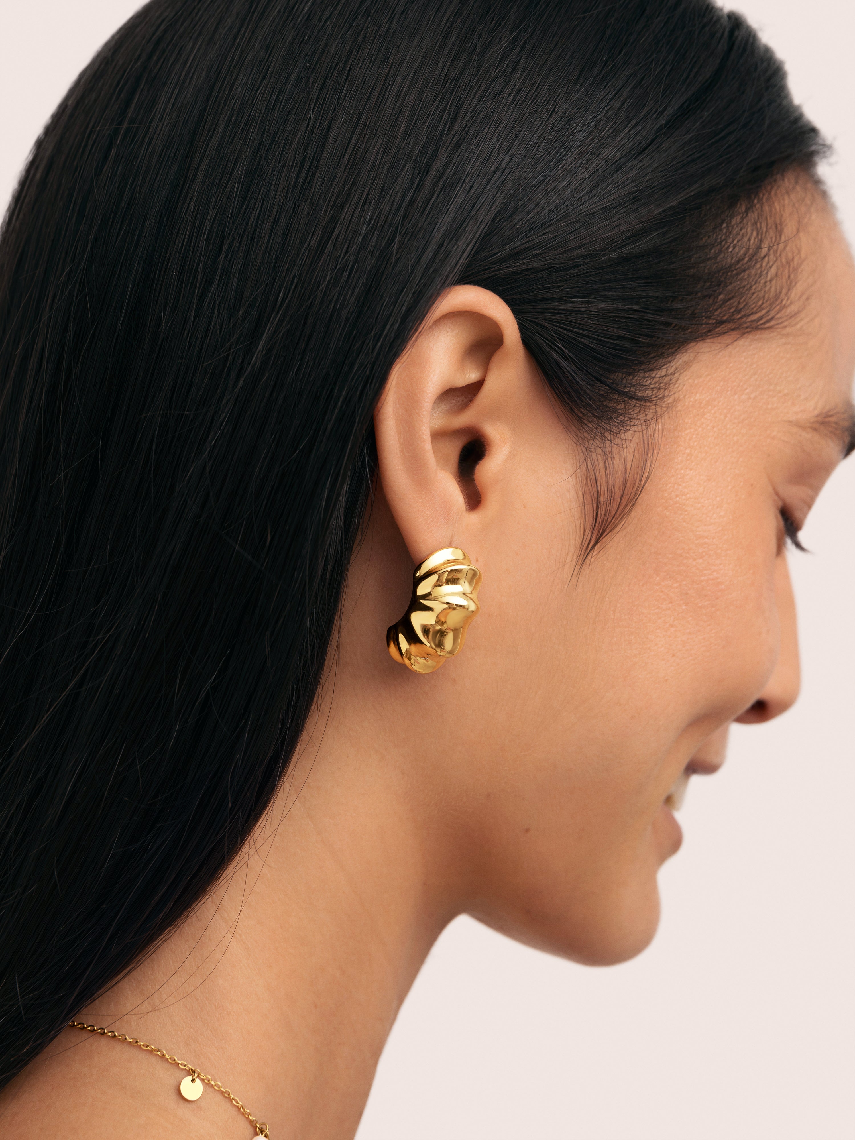 Pendientes Aro Puff Acero Baño Oro