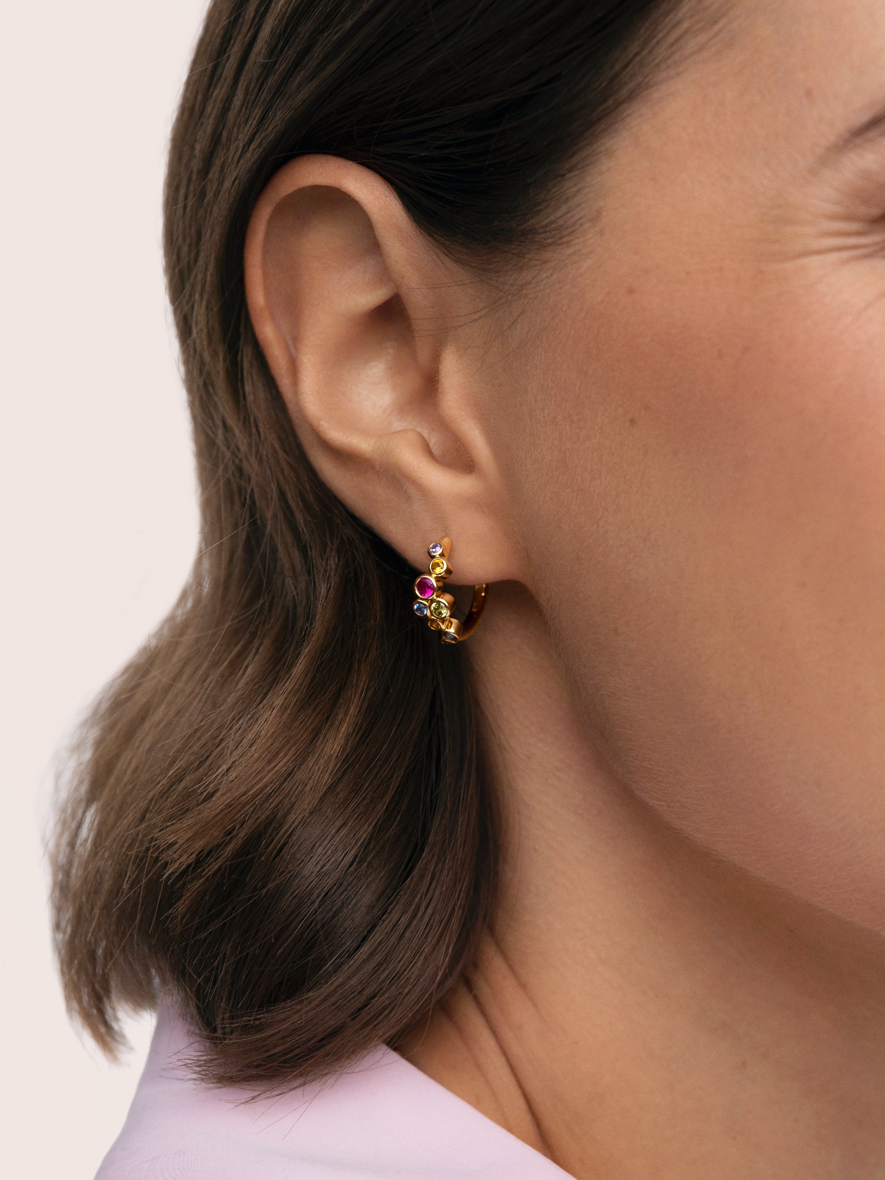 Pendientes Aro Rainbow Bubbles S Baño Oro