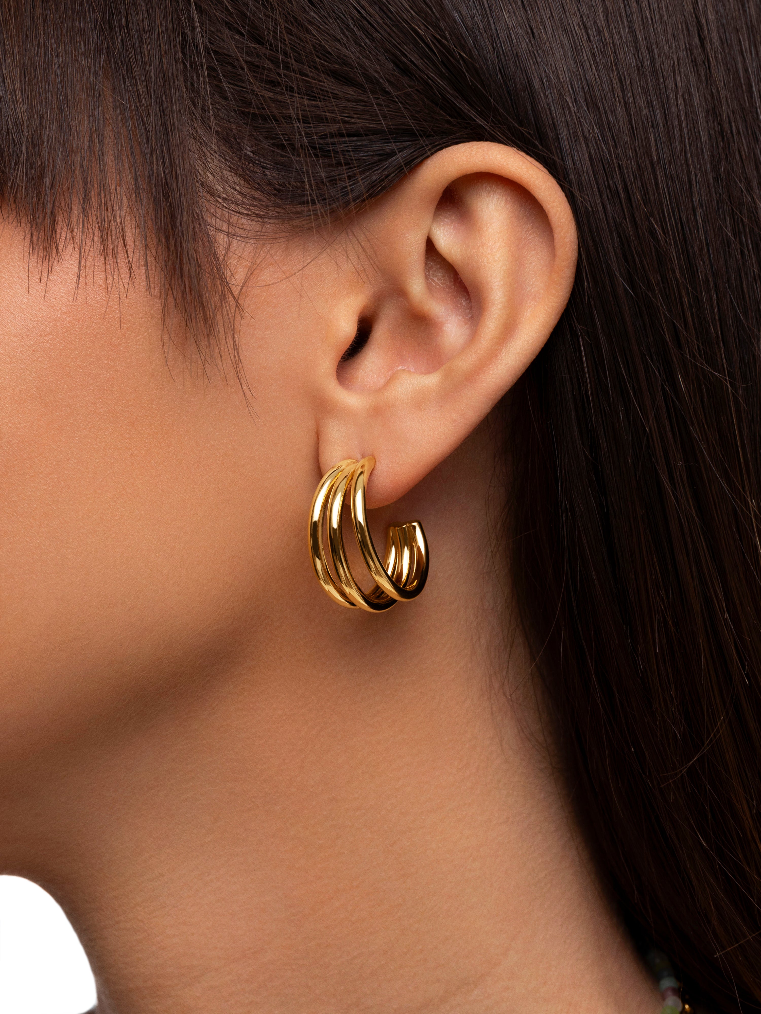 Triple Gold Hoop Earrings