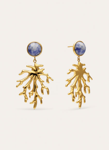 Ohrringe Coral Stone Blau Stahl mit 18kt Goldbeschichtung