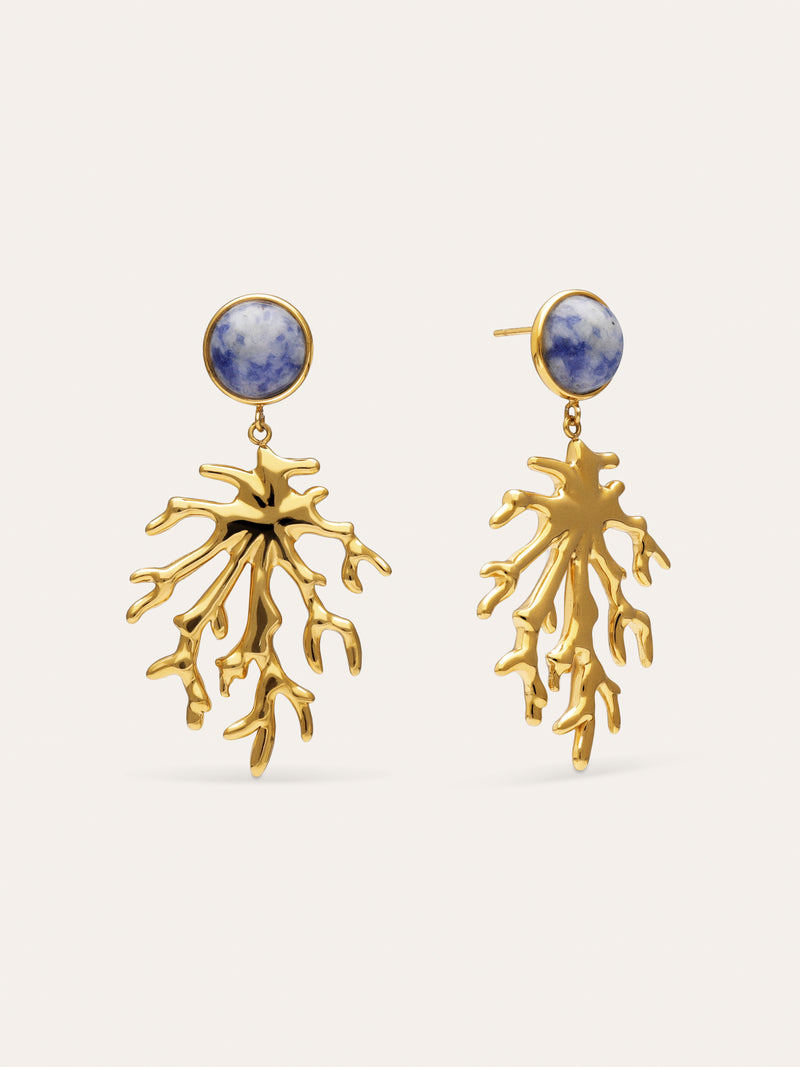 Ohrringe Coral Stone Blau Stahl mit 18kt Goldbeschichtung