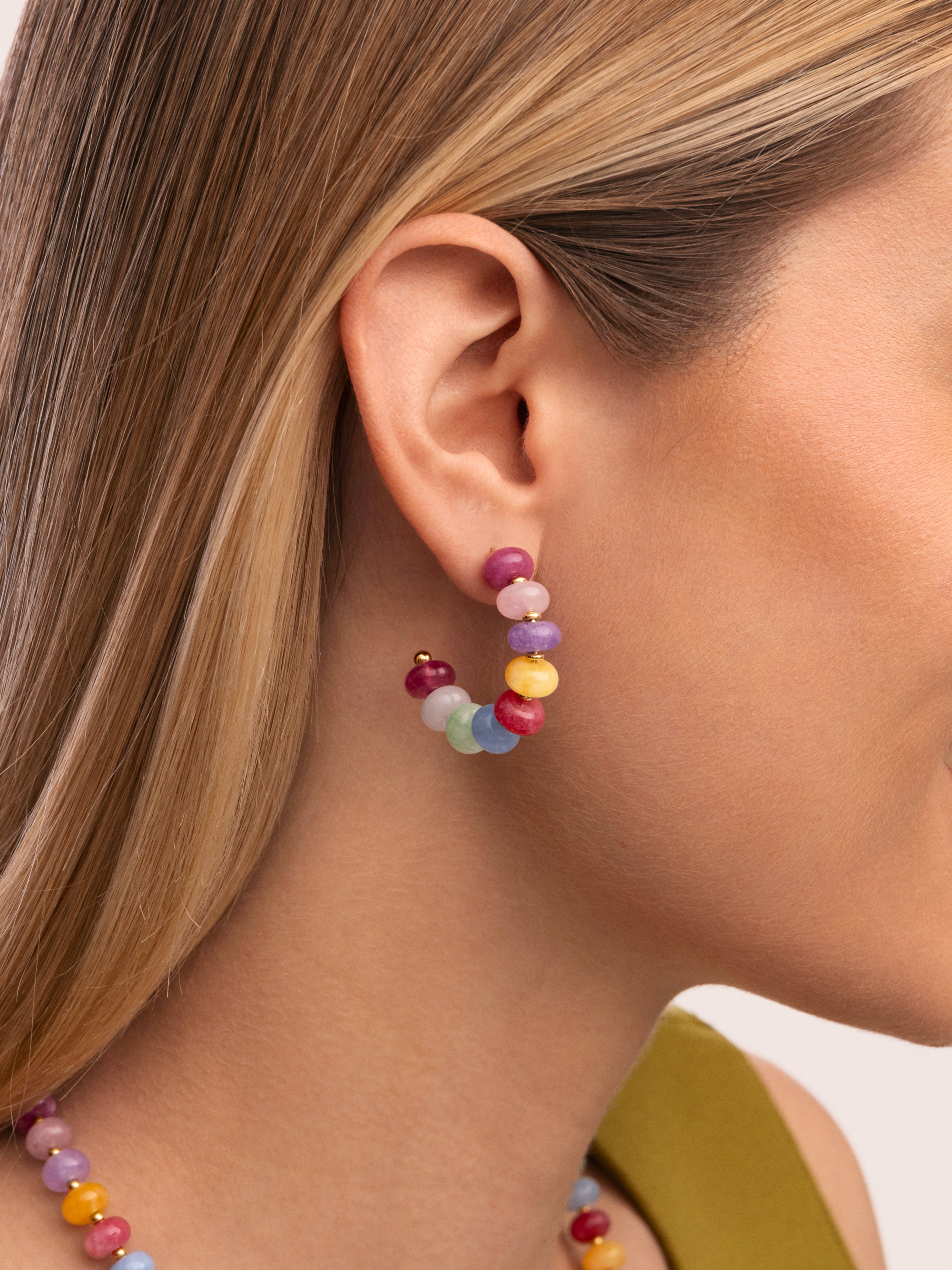 Pendientes Color Stones Acero Baño Oro