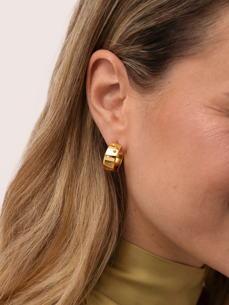 Boucles D’oreilles Créoles Curve Rainbow Acier Plaqué Or