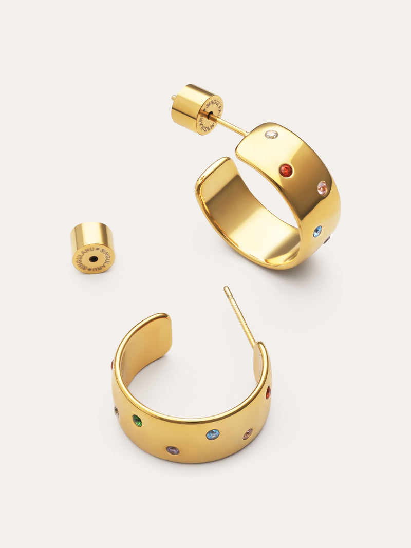 Boucles D’oreilles Créoles Curve Rainbow Acier Plaqué Or