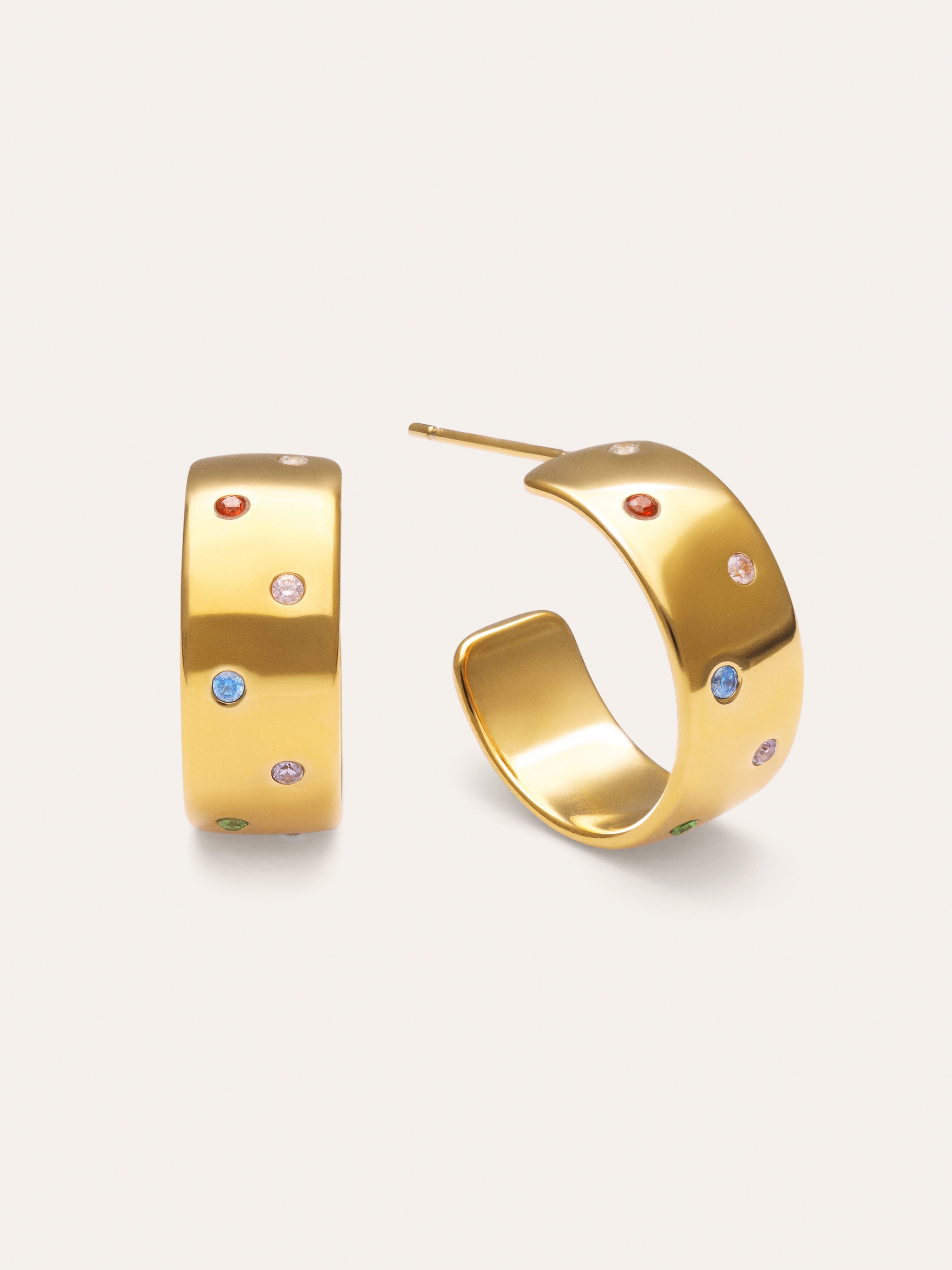 Boucles D’oreilles Créoles Curve Rainbow Acier Plaqué Or