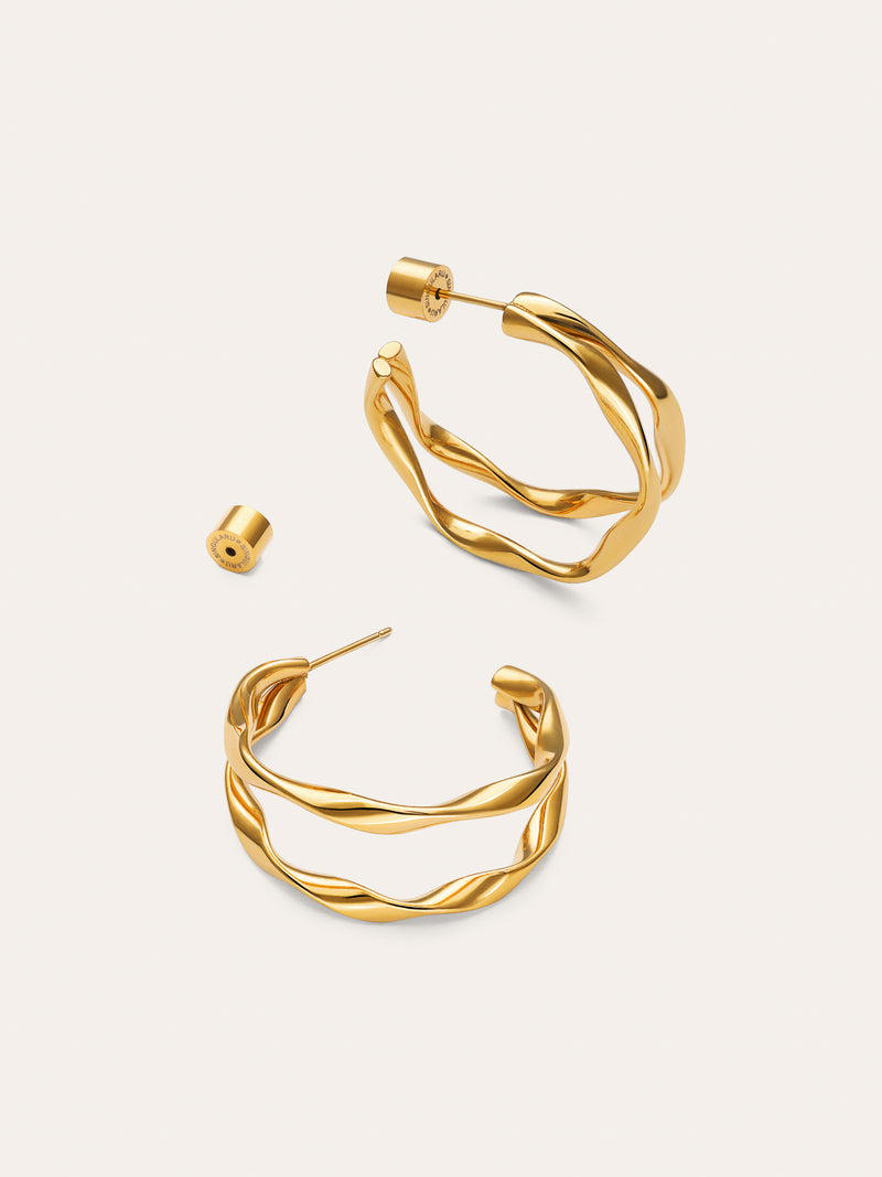 Pendientes Doble Organic River Acero Baño Oro