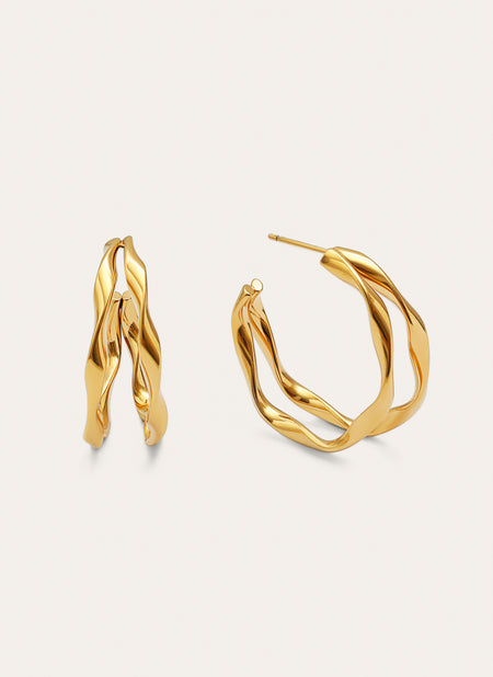 Pendientes Doble Organic River Acero Baño Oro