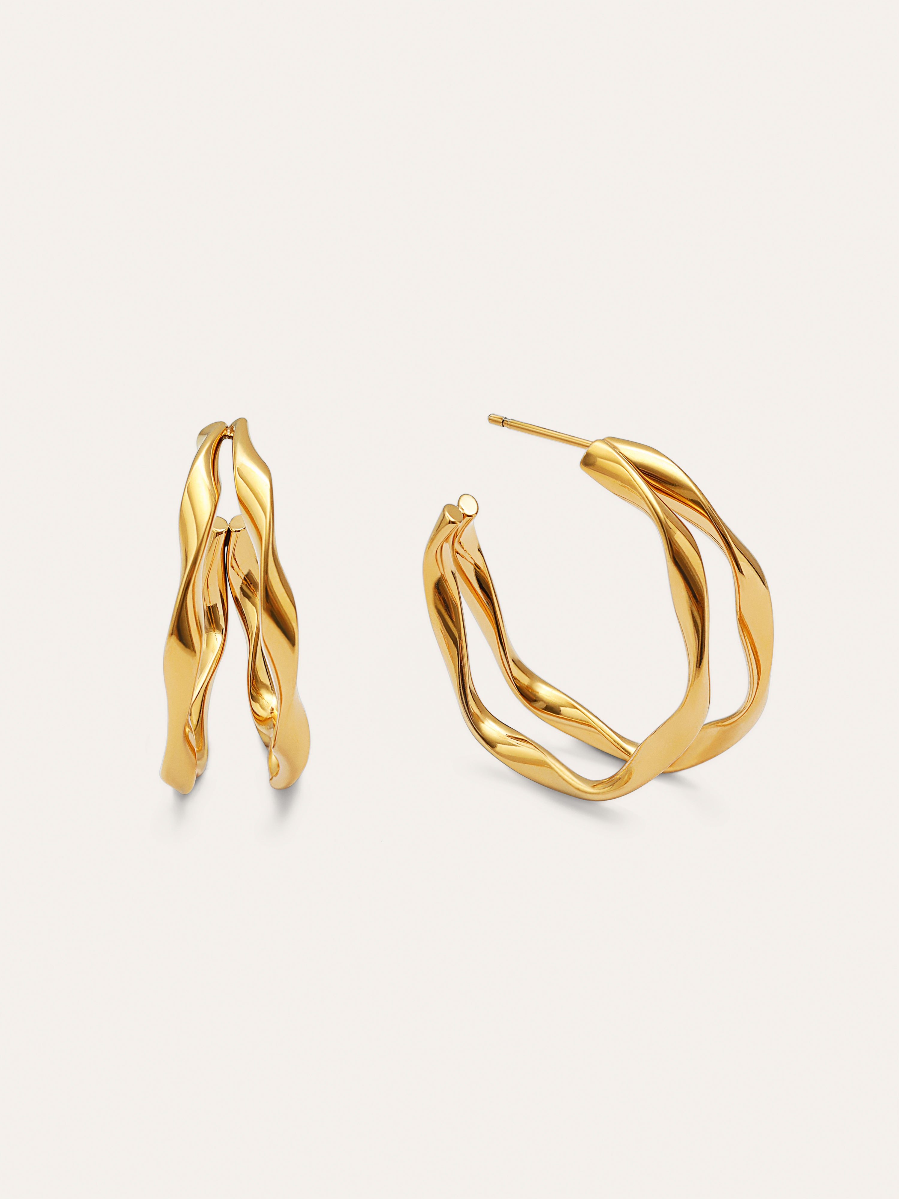 Pendientes Doble Organic River Acero Baño Oro