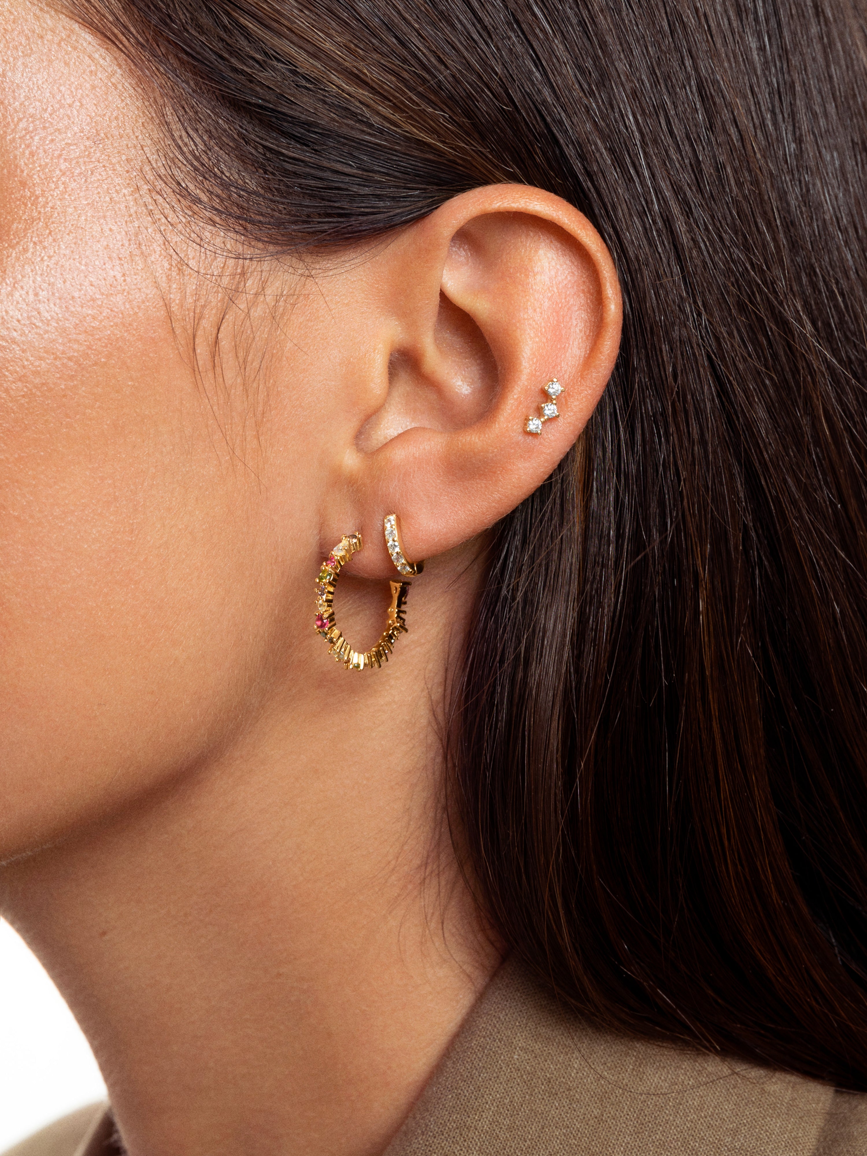 Triple Spark Gold Single Earring