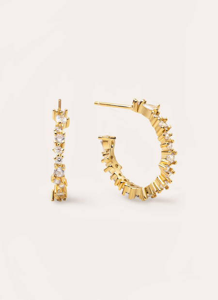 Pendientes Aro Estellar White Baño Oro