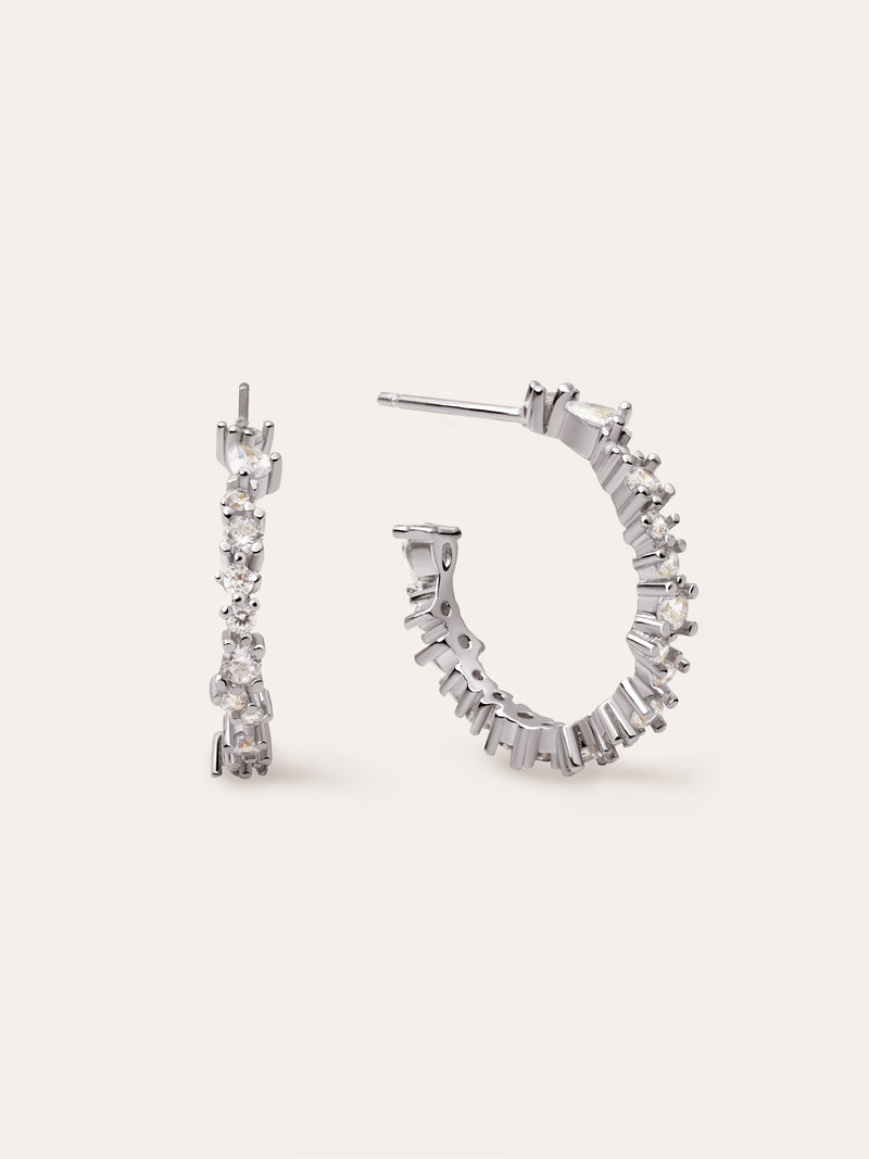Pendientes Aro Estellar White Plata