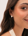 Alea White Enamel Drop Earrings Steel Gold Plated - puesto en modelo