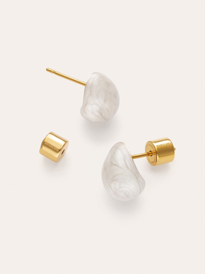Alea White Enamel Drop Earrings Steel Gold Plated