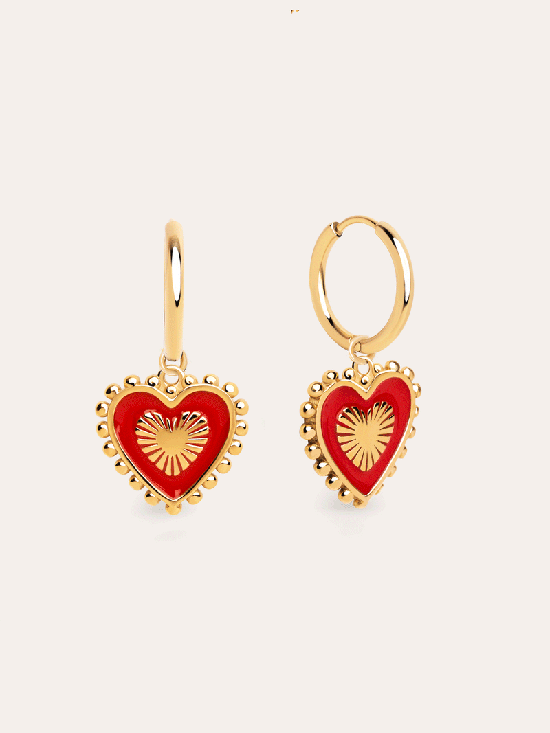 Boucles D'oreilles Heart Reversed Enamel Acier Plaqué Or