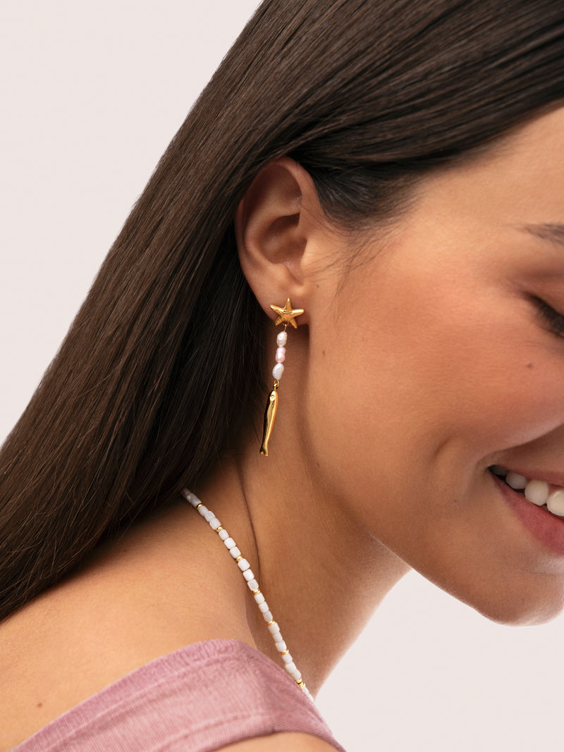 Ohrringe Long Costa Stahl mit 18kt Goldbeschichtung
