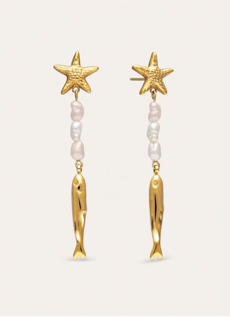 Ohrringe Long Costa Stahl mit 18kt Goldbeschichtung