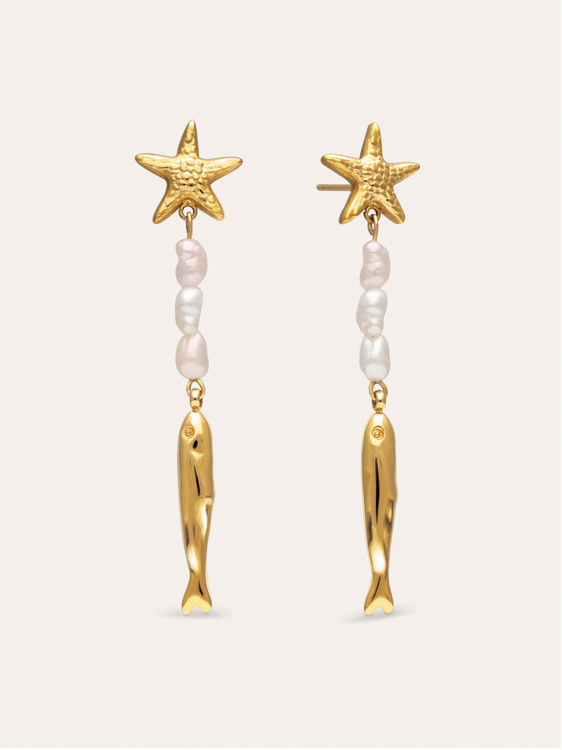 Ohrringe Long Costa Stahl mit 18kt Goldbeschichtung