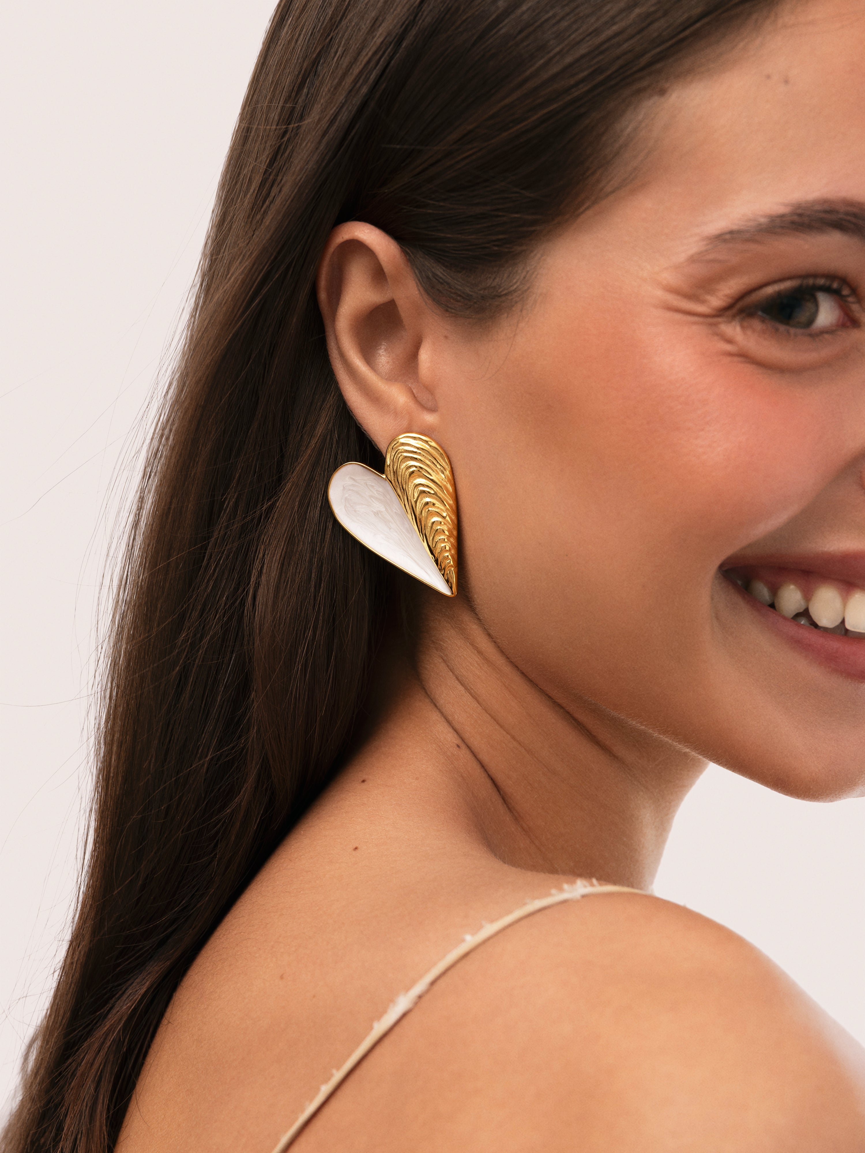 Boucles D'oreilles Coquillage Enamel Acier Plaqué Or