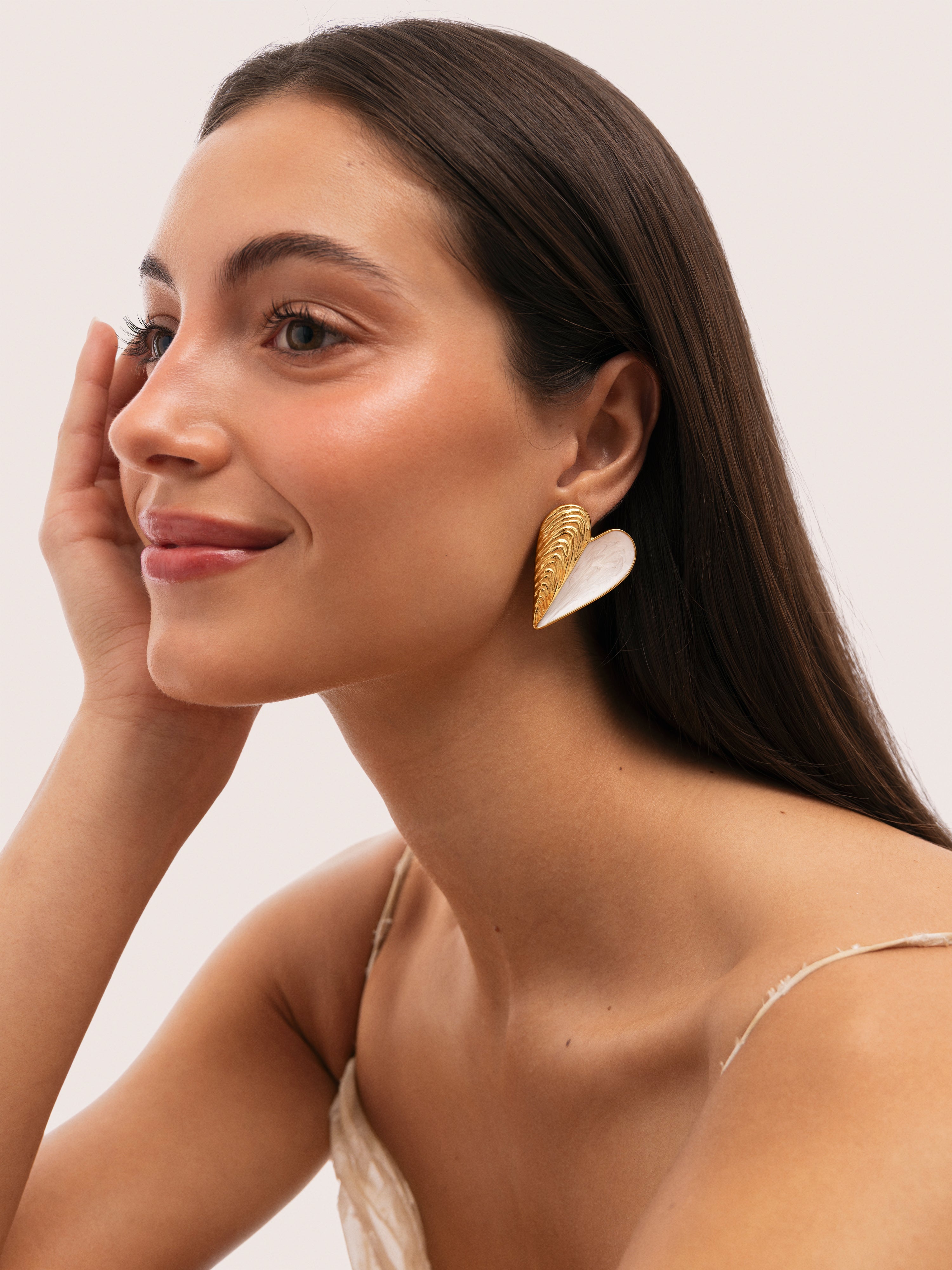 Boucles D'oreilles Coquillage Enamel Acier Plaqué Or