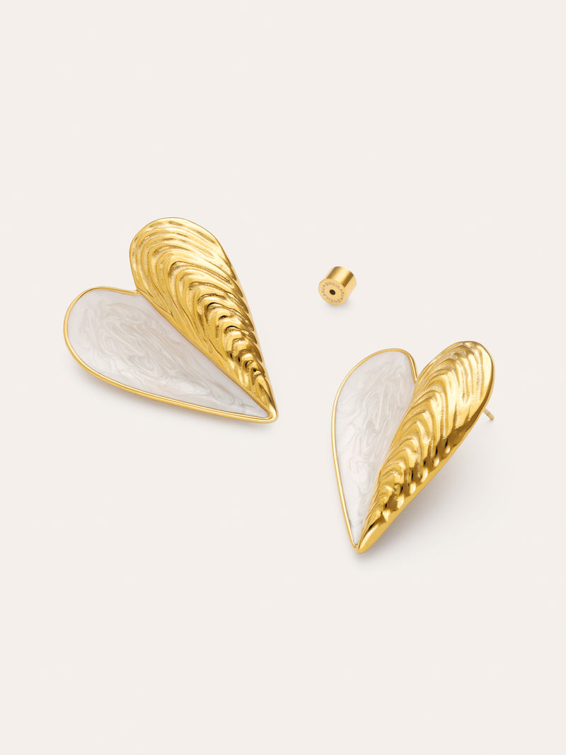 Boucles D'oreilles Coquillage Enamel Acier Plaqué Or
