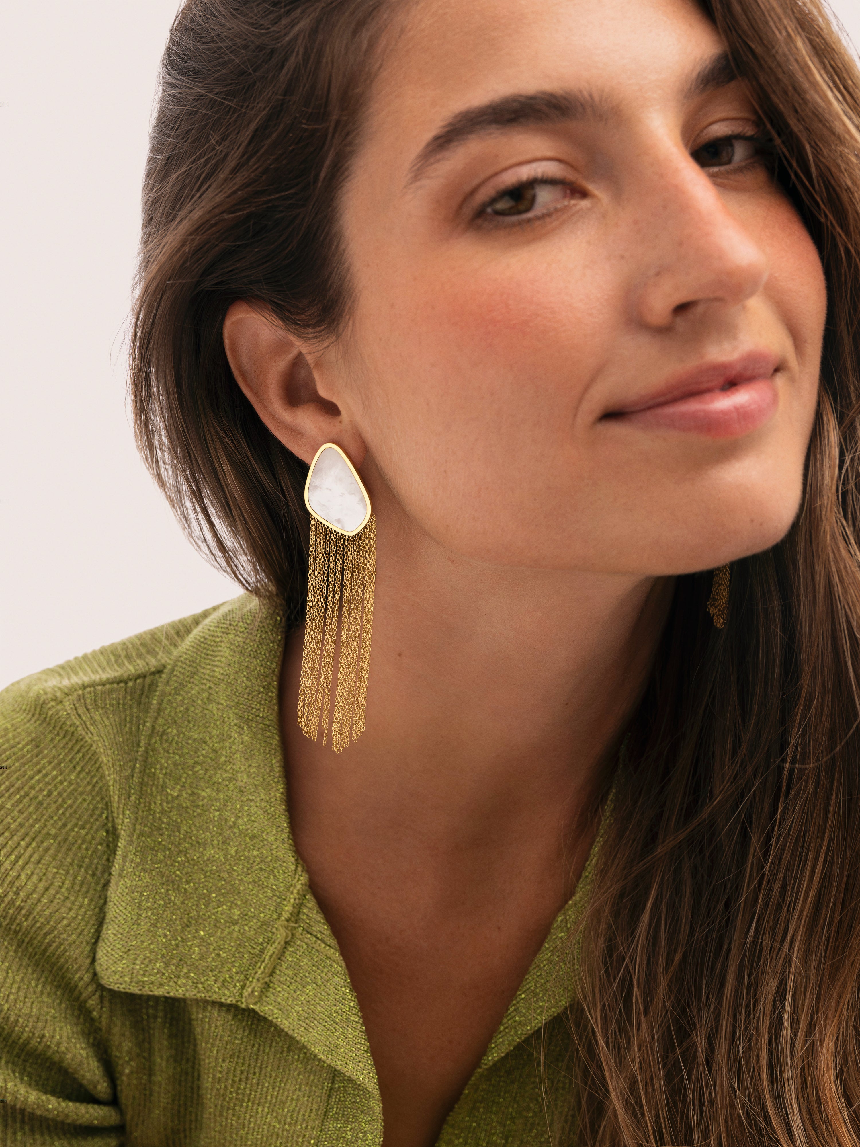 Boucles d'oreilles Nacre Cascade Acier Plaqué Or