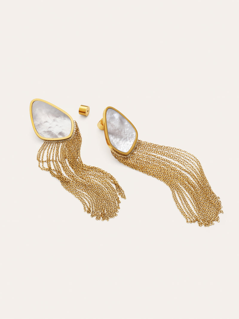 Boucles d'oreilles Nacre Cascade Acier Plaqué Or
