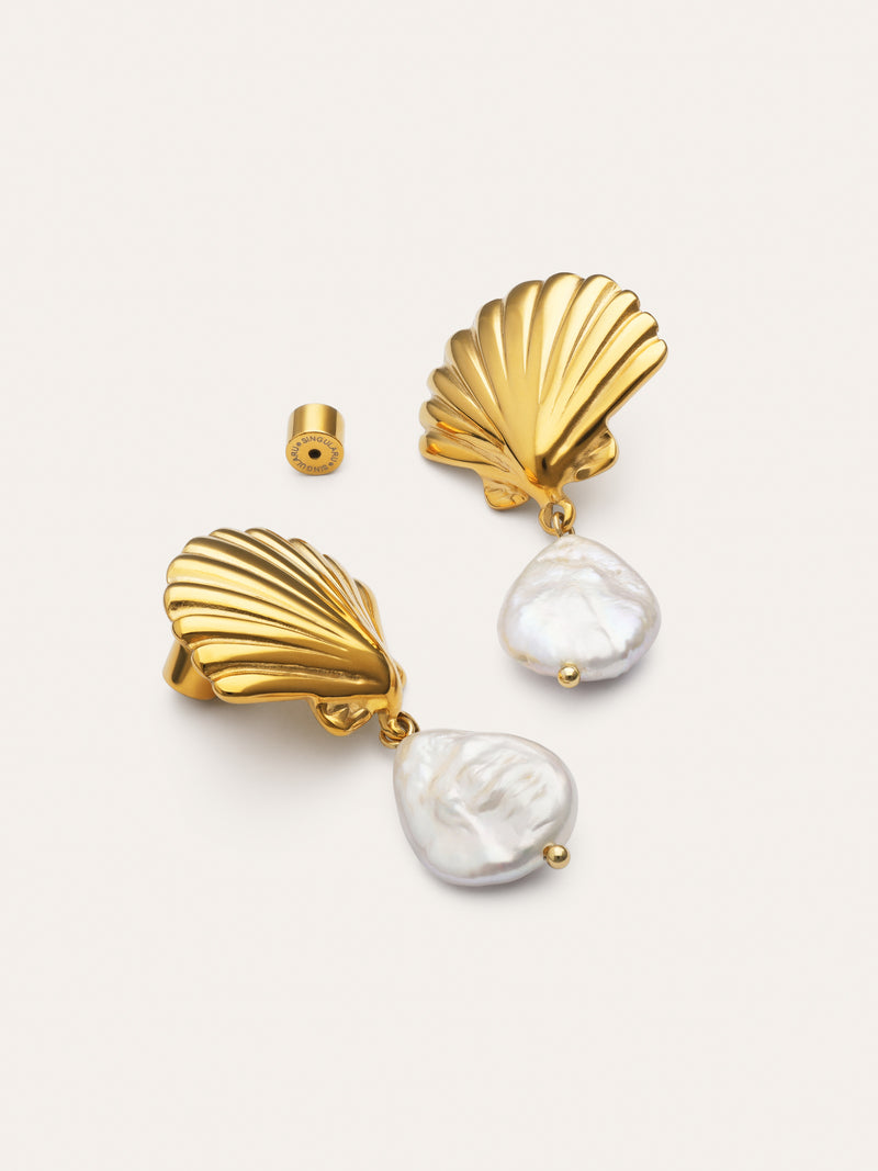 Shelly Perlenohrringe Edelstahl mit 18kt Goldbeschichtung