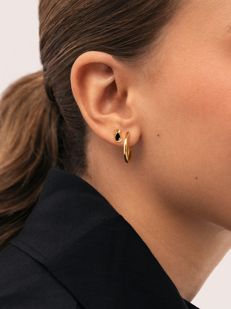 Pendiente Suelto Cat Black Baño Oro