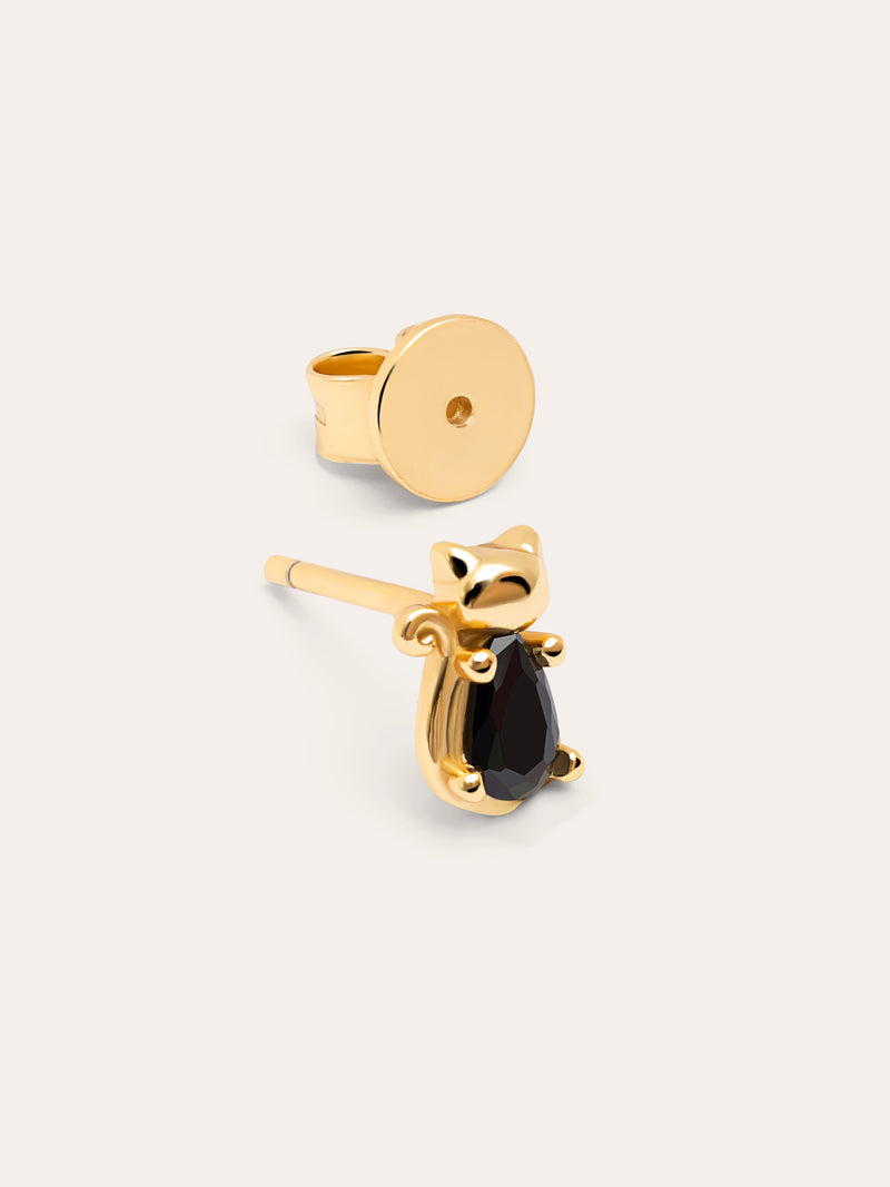 Pendiente Suelto Cat Black Baño Oro