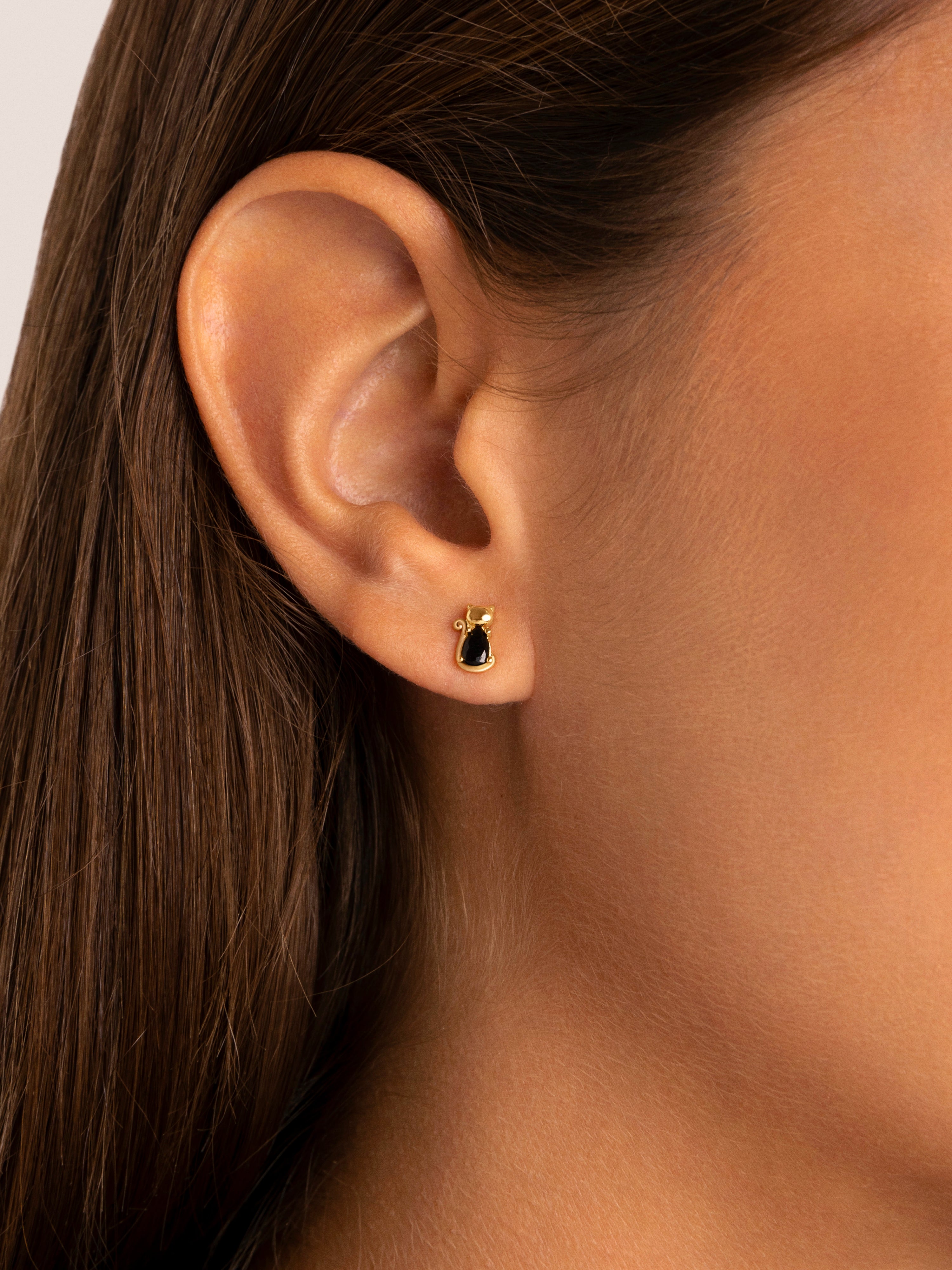 Black Cat Gold Single Earring