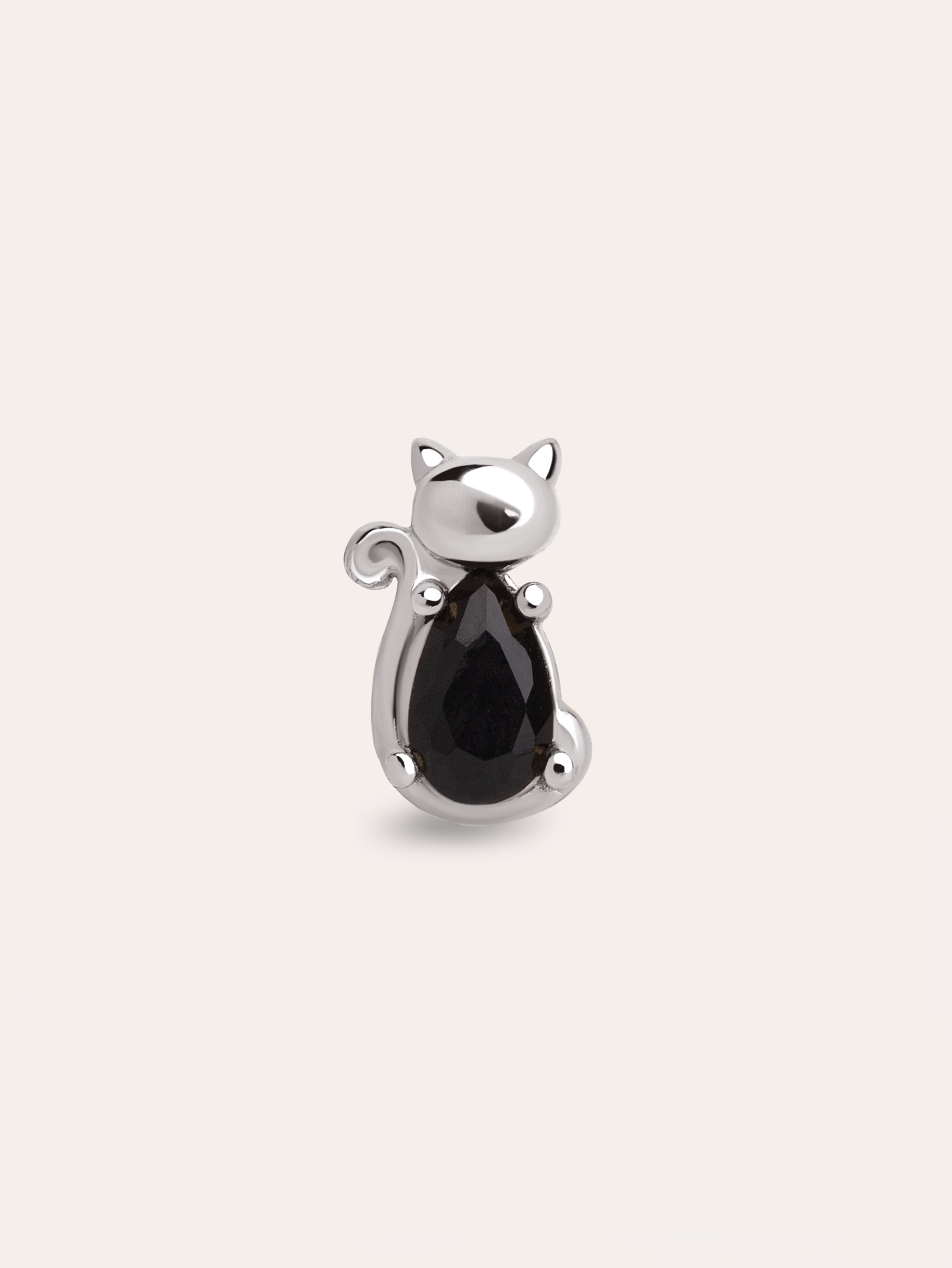 Black Cat Silver Single Earring 